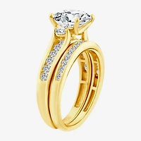 (F / Vs2) Womens 3 CT. T.W. Lab Grown White Diamond 14K Gold Side Stone Bridal Set