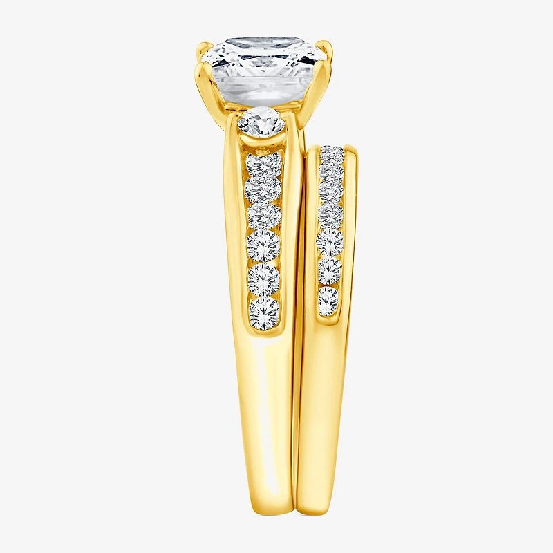 (F / Vs2) Womens 3 CT. T.W. Lab Grown White Diamond 14K Gold Side Stone Bridal Set