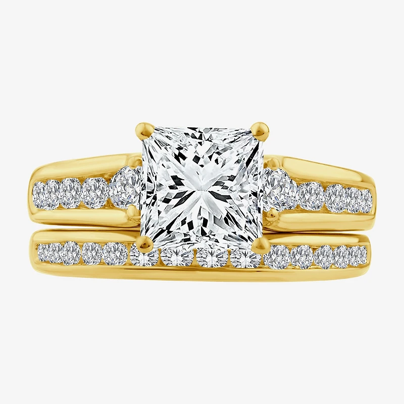 (F / Vs2) Womens 3 CT. T.W. Lab Grown White Diamond 14K Gold Side Stone Bridal Set