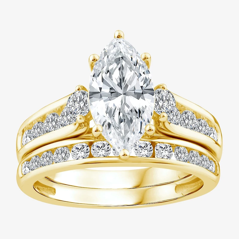 (F / Vs2) Womens 3 CT. T.W. Lab Grown White Diamond 14K Gold Marquise Side Stone Bridal Set