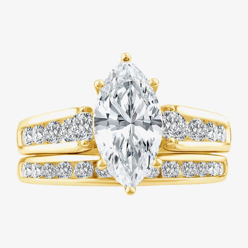 (F / Vs2) Womens 3 CT. T.W. Lab Grown White Diamond 14K Gold Marquise Side Stone Bridal Set