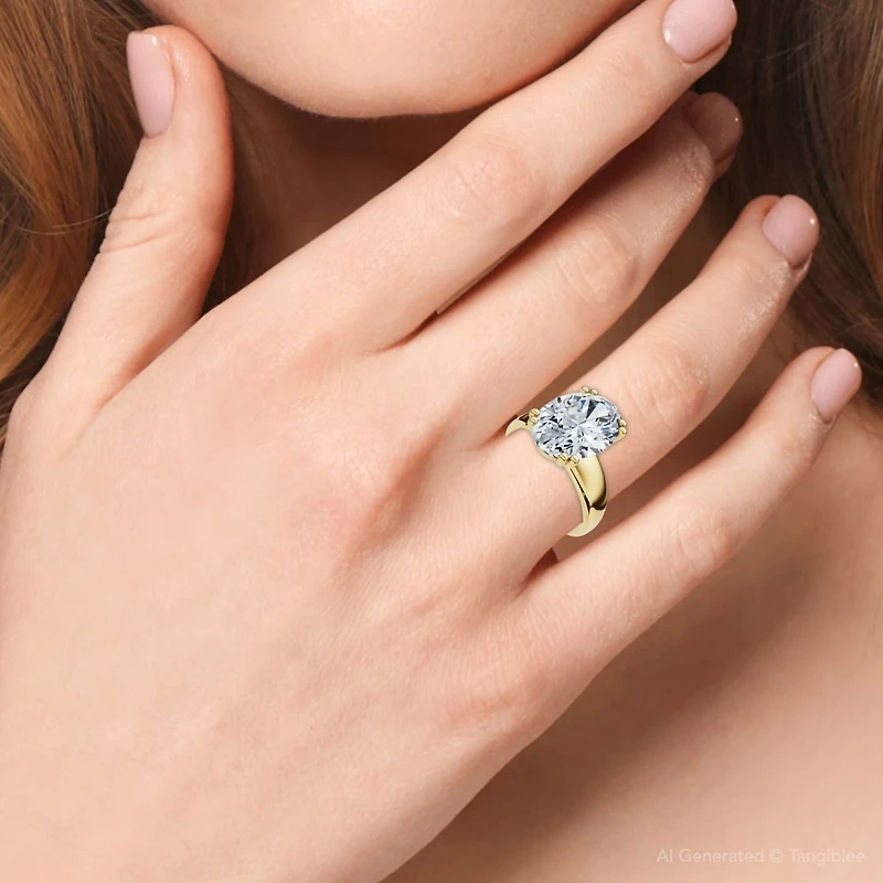 (F-G /Vs1-Vs2) Womens 4 CT. Lab Grown White Diamond 14K Gold Oval Solitaire Engagement Ring