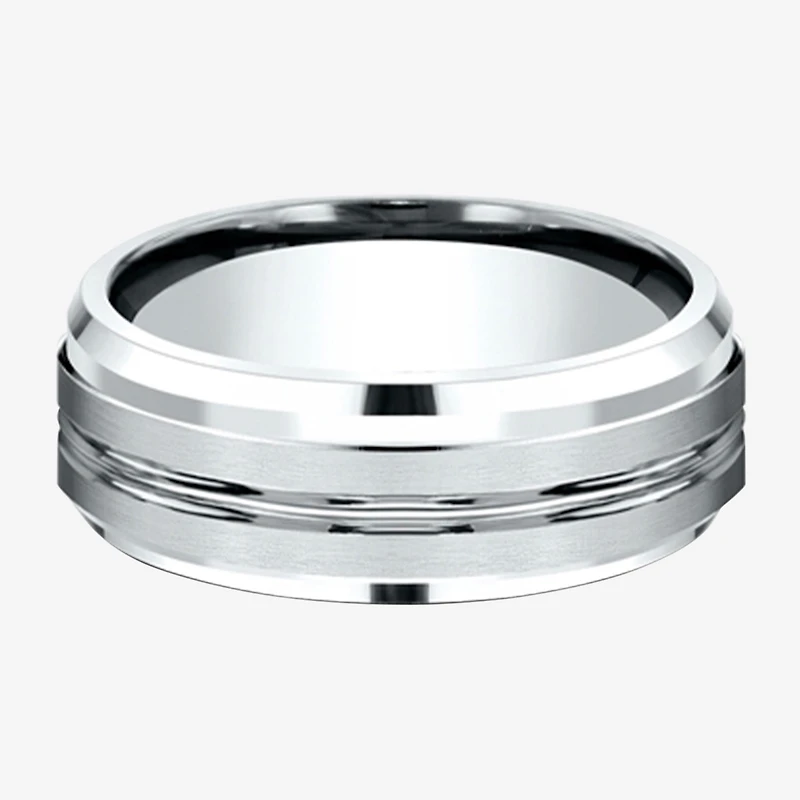 Mens 10K White Gold 8mm Band