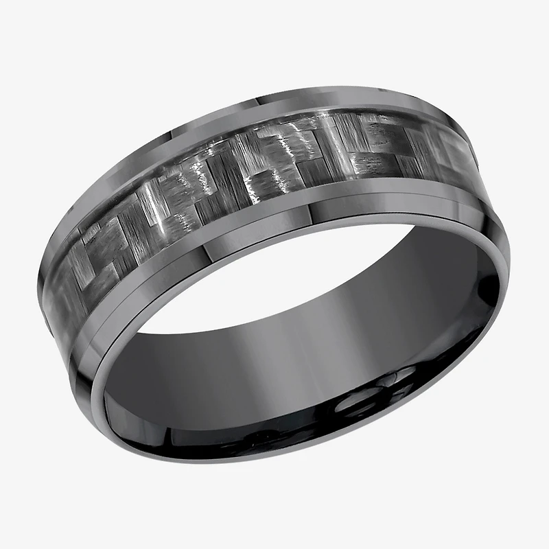 Mens 8mm Tantalum Carbon Fiber Inlay Wedding Band