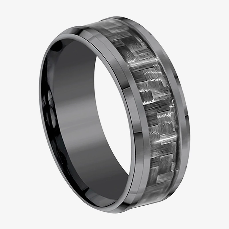 Mens 8mm Tantalum Carbon Fiber Inlay Wedding Band