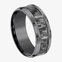 Mens 8mm Tantalum Carbon Fiber Inlay Wedding Band