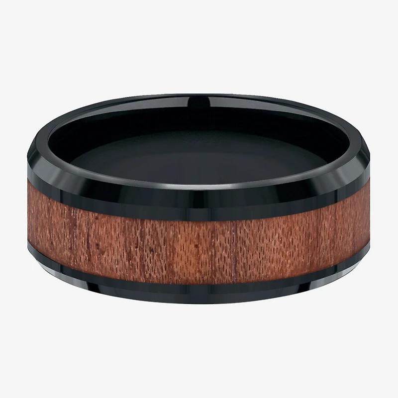 Mens Comfort Fit 8mm Black Cobalt with Rosewood Inlay Wedding Band