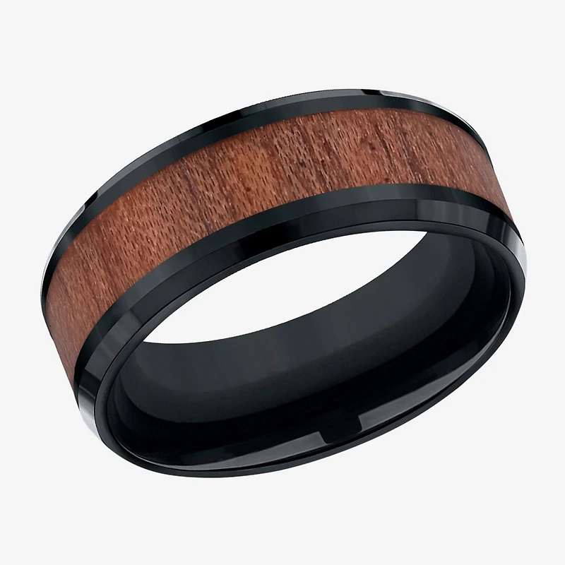 Mens Comfort Fit 8mm Black Cobalt with Rosewood Inlay Wedding Band