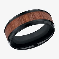Mens Comfort Fit 8mm Black Cobalt with Rosewood Inlay Wedding Band