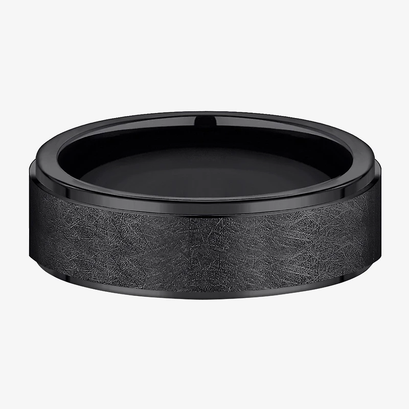 Mens Comfort Fit 7mm Black Titanium Satin Wedding Band