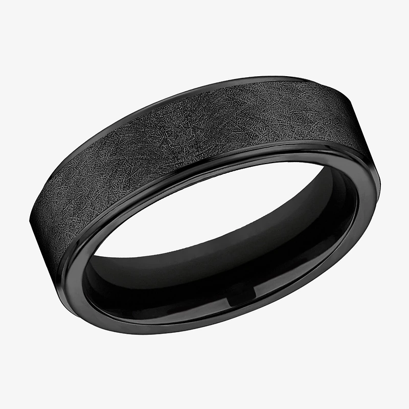 Mens Comfort Fit 7mm Black Titanium Satin Wedding Band