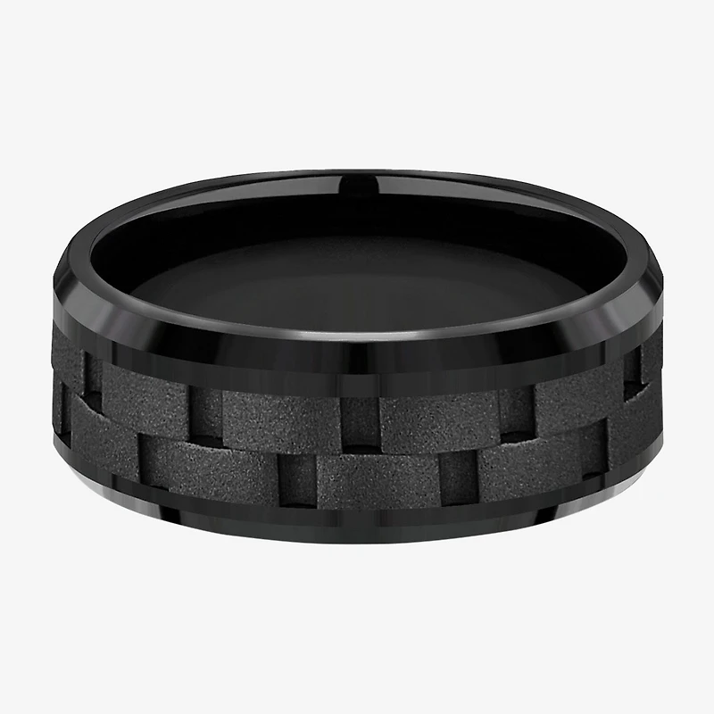 Mens Comfort Fit 8mm Black Titanium Link Inlay Wedding Band