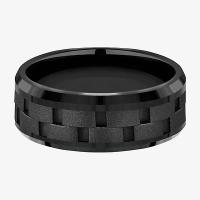 Mens Comfort Fit 8mm Black Titanium Link Inlay Wedding Band