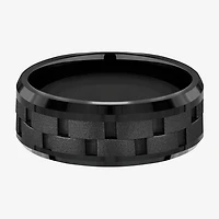 Mens Comfort Fit 8mm Black Titanium Link Inlay Wedding Band