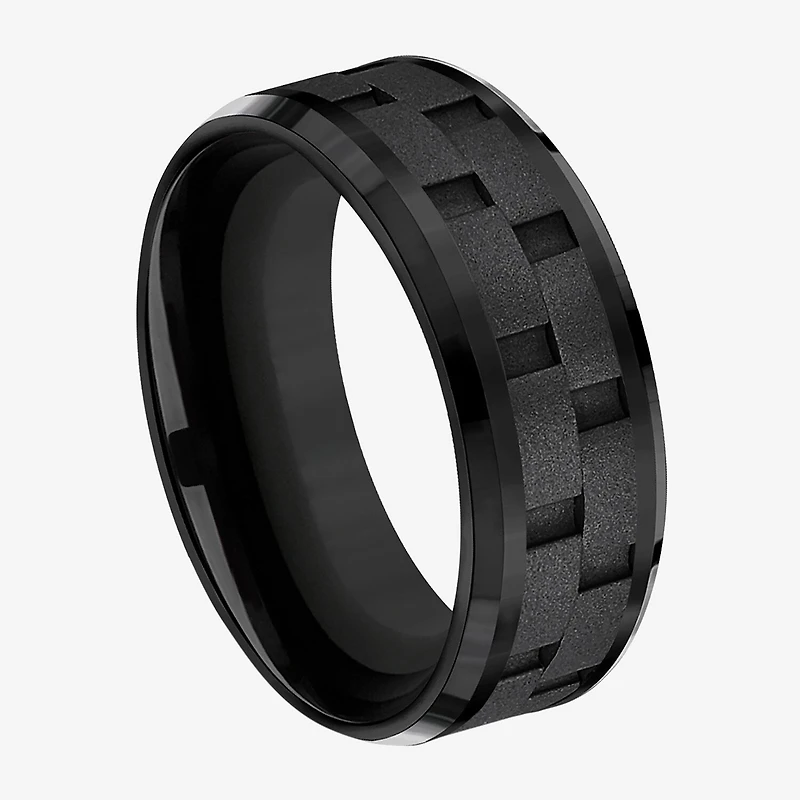 Mens Comfort Fit 8mm Black Titanium Link Inlay Wedding Band