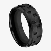 Mens Comfort Fit 8mm Black Titanium Link Inlay Wedding Band