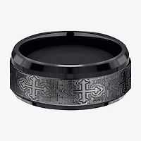 Mens Comfort Fit 9mm Black Titanium Cross Wedding Band