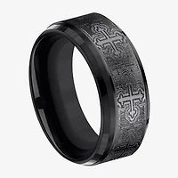 Mens Comfort Fit 9mm Black Titanium Cross Wedding Band