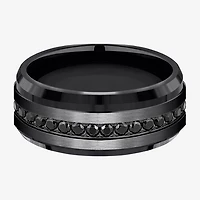 Mens Comfort Fit 9mm Black Titanium and Cubic Zirconia Wedding Band