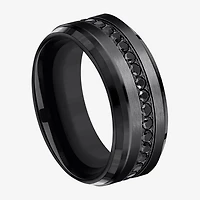 Mens Comfort Fit 9mm Black Titanium and Cubic Zirconia Wedding Band
