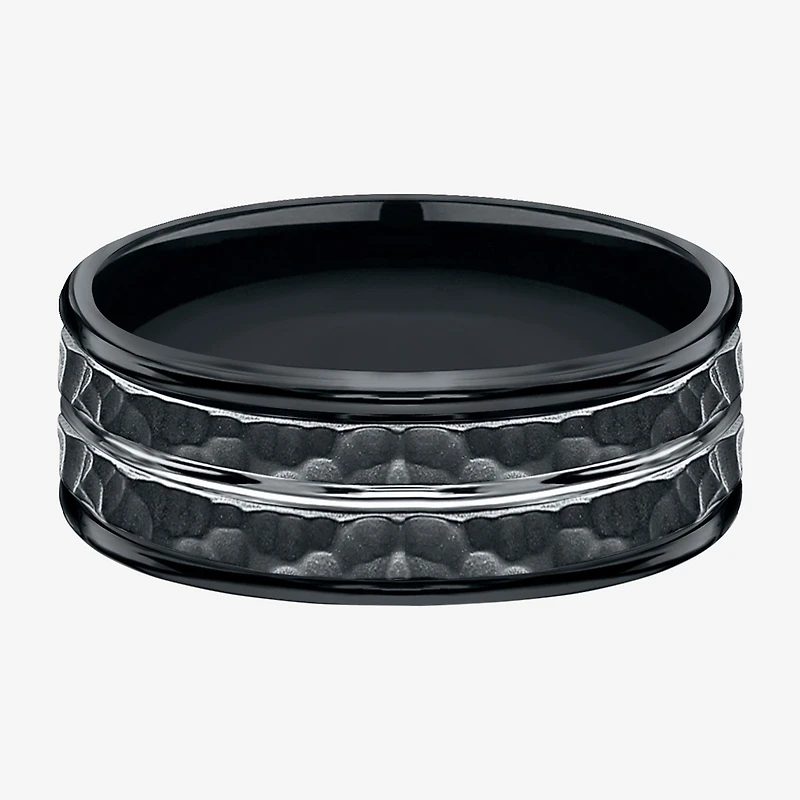 Mens Black Cobalt Hammered Center 8mm Wedding Band