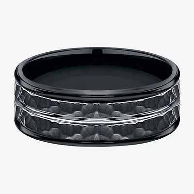 Mens Black Cobalt Hammered Center 8mm Wedding Band