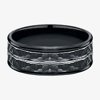 Mens Black Cobalt Hammered Center 8mm Wedding Band