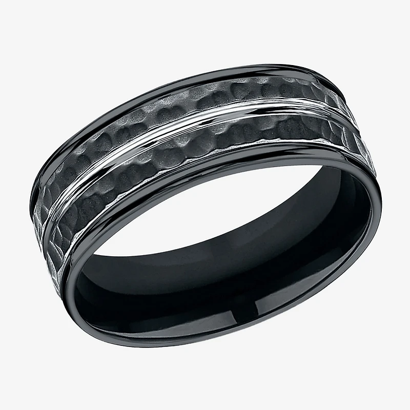 Mens Black Cobalt Hammered Center 8mm Wedding Band