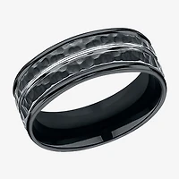 Mens Black Cobalt Hammered Center 8mm Wedding Band