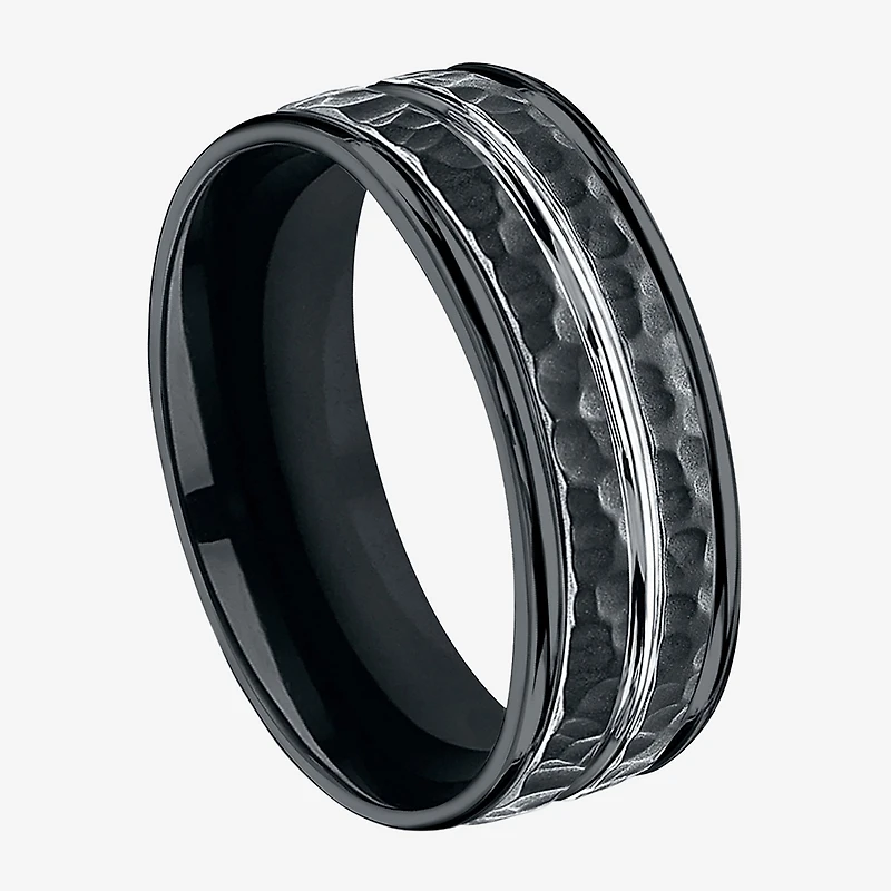 Mens Black Cobalt Hammered Center 8mm Wedding Band