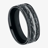 Mens Black Cobalt Hammered Center 8mm Wedding Band