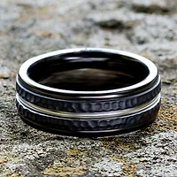 Mens Black Cobalt Hammered Center 8mm Wedding Band
