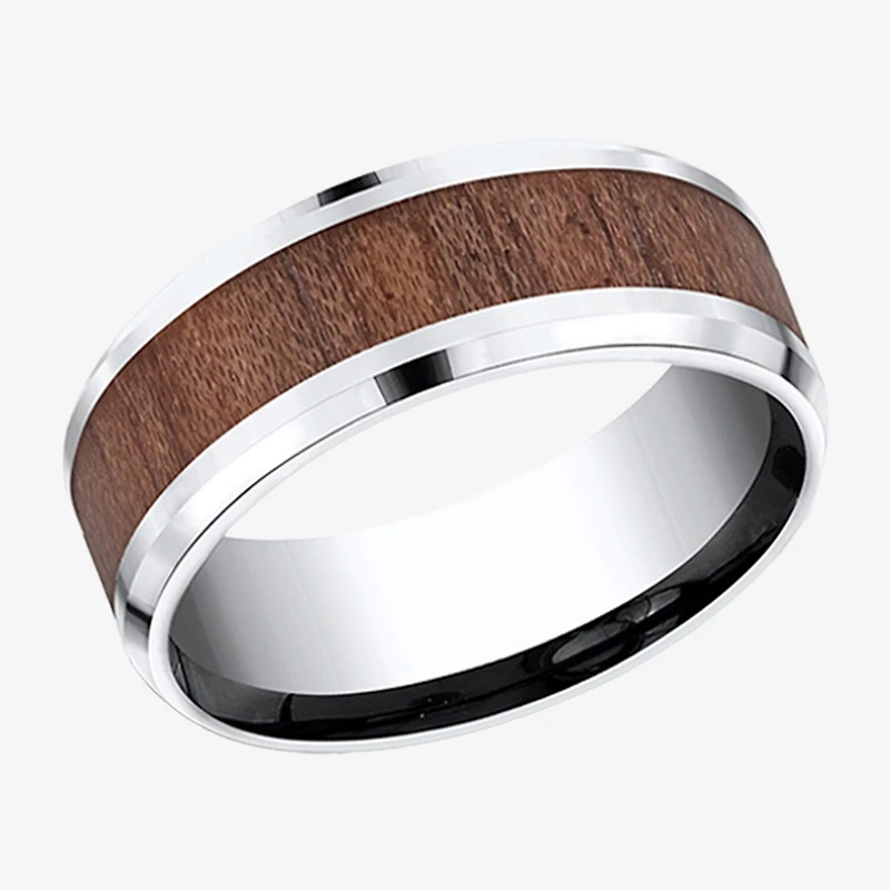 Mens Comfort Fit 8mm Cobalt with Rosewood Inlay Wedding Band