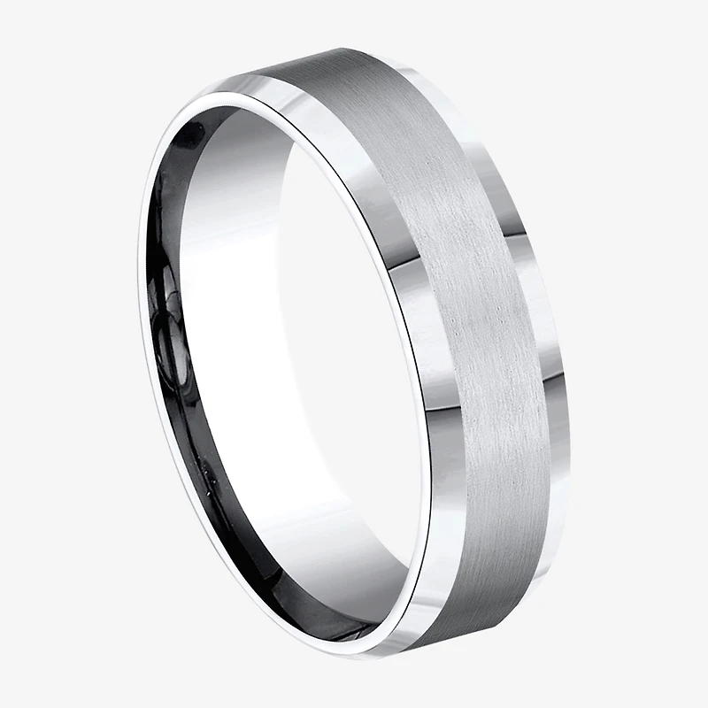 Mens Cobalt Satin Center Beveled Edge 6mm Wedding Band