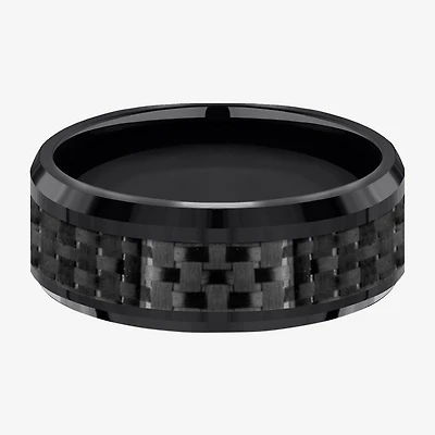 Mens Black Titanium Carbon Fiber Inlay 8mm Wedding Band
