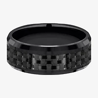 Mens Black Titanium Carbon Fiber Inlay 8mm Wedding Band