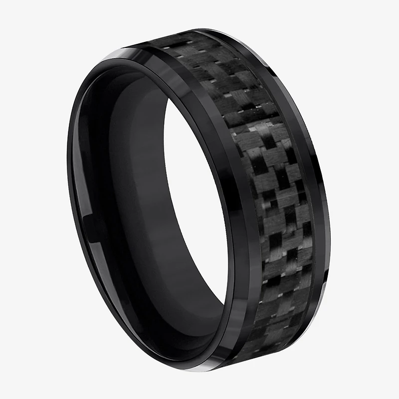 Mens Black Titanium Carbon Fiber Inlay 8mm Wedding Band