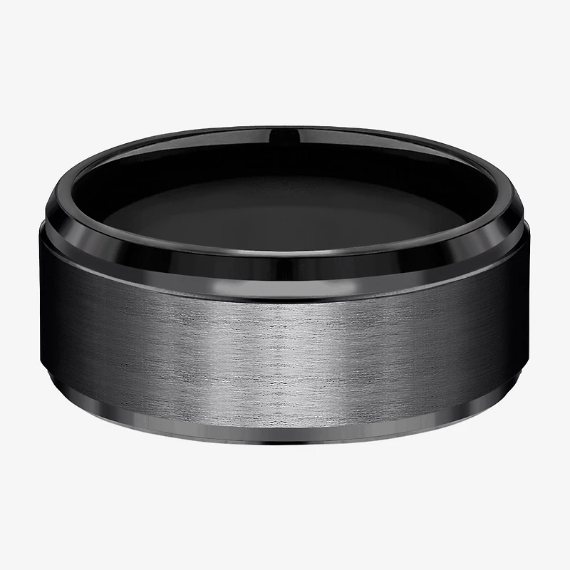 Mens Black Titanium Satin Center 9mm Wedding Band