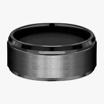 Mens Black Titanium Satin Center 9mm Wedding Band