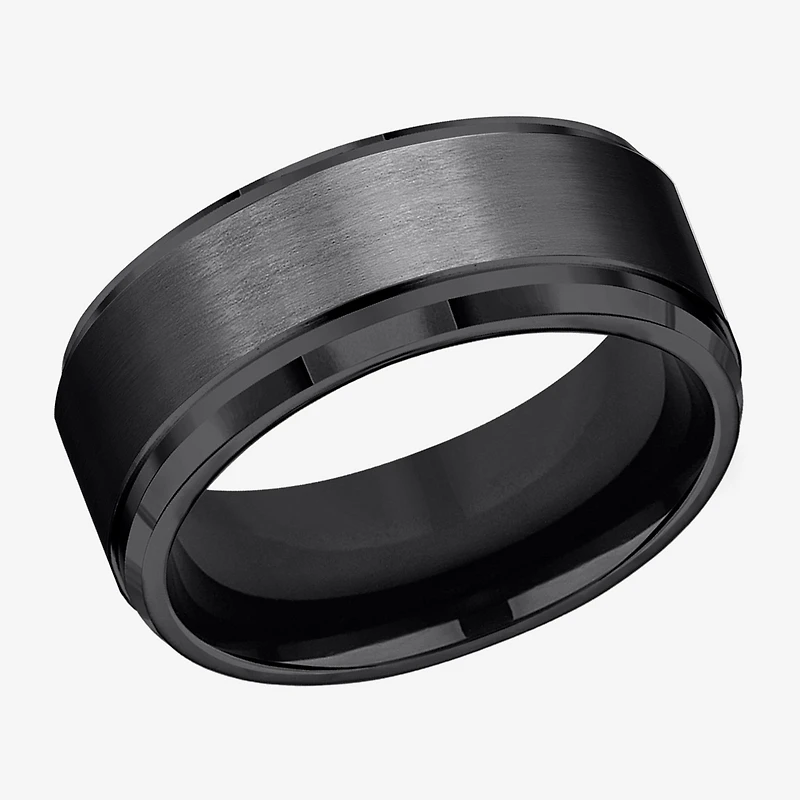 Mens Black Titanium Satin Center 9mm Wedding Band
