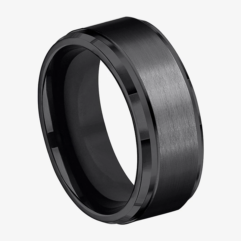Mens Black Titanium Satin Center 9mm Wedding Band