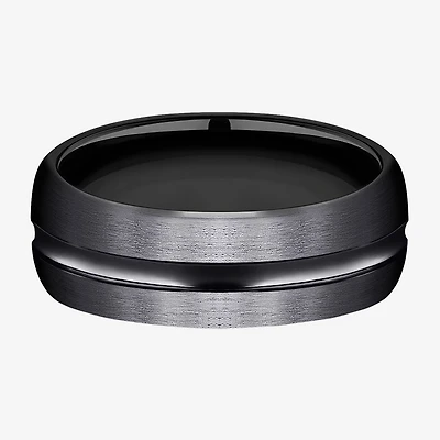 Mens Black Titanium Satin Center 7.5mm Wedding Band