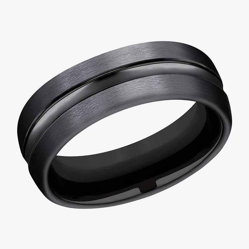 Mens Black Titanium Satin Center 7.5mm Wedding Band