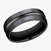 Mens Black Titanium Satin Center 7.5mm Wedding Band