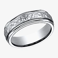 Mens Titanium Hammered Center 7mm Wedding Band
