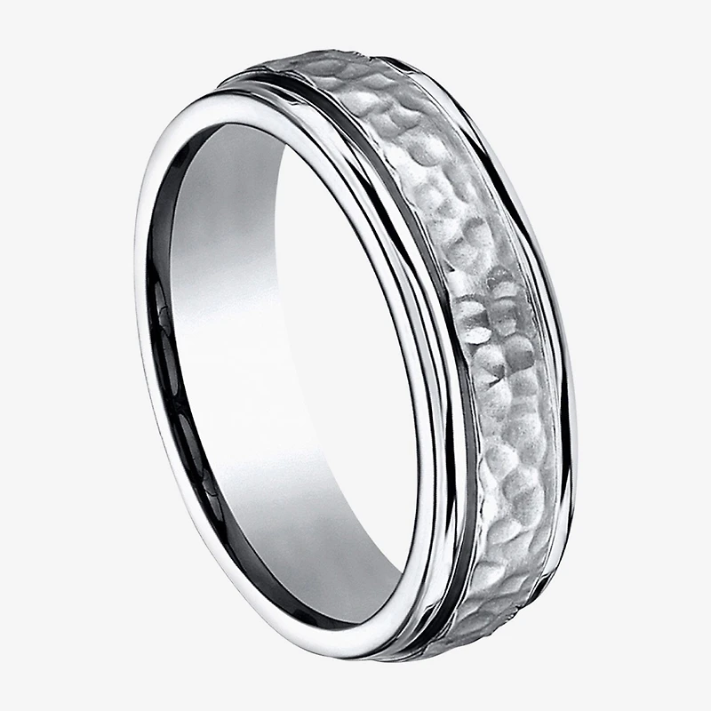 Mens Titanium Hammered Center 7mm Wedding Band
