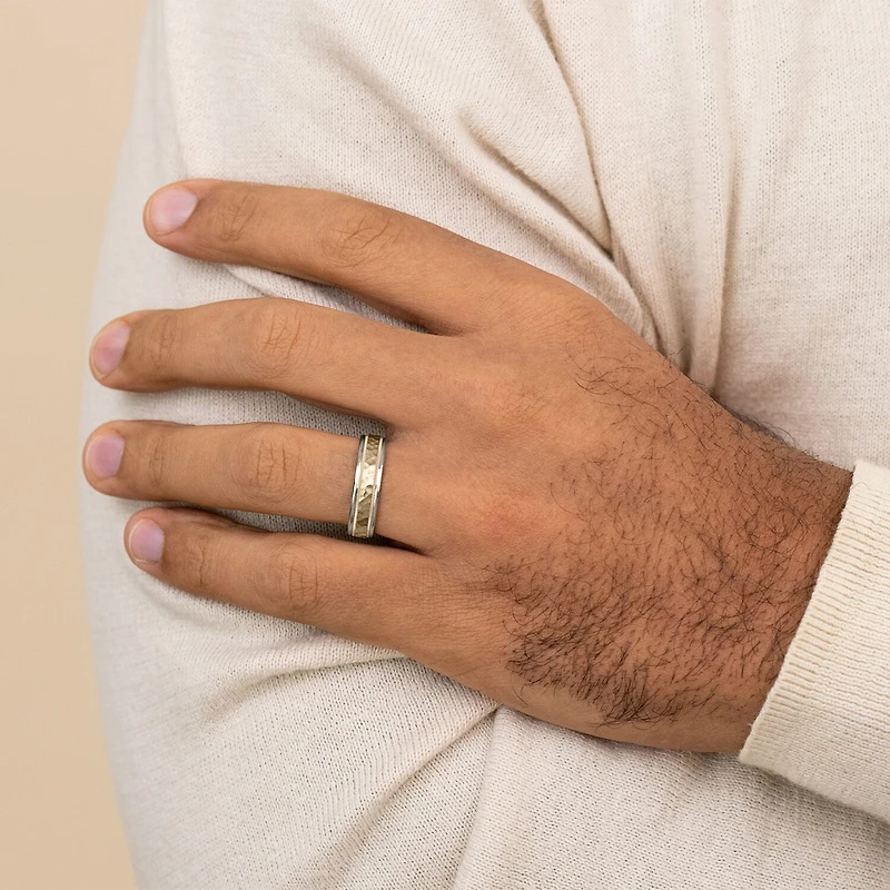 Hammered Mens 6MM 10K Gold Wedding Band