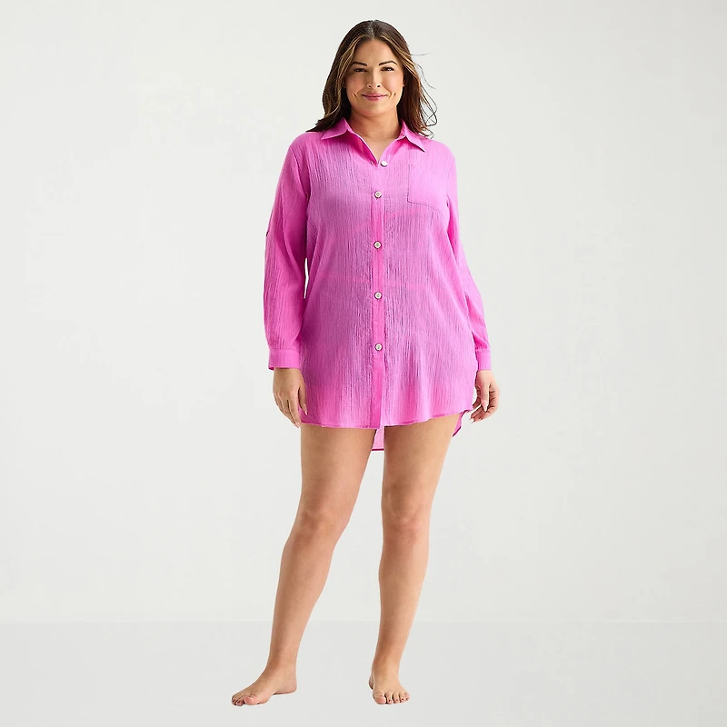 Sonnet Shores Womens Plus Dress Swimsuit Cover-Up