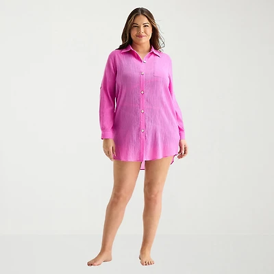 Sonnet Shores Womens Plus Dress Swimsuit Cover-Up