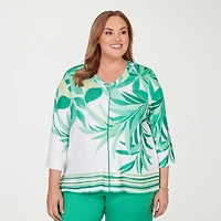 Alfred Dunner Resort Living Womens V Neck 3/4 Sleeve T-Shirt